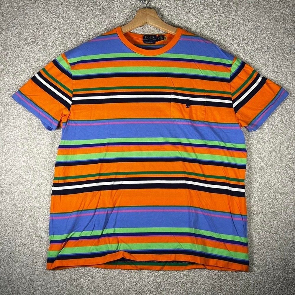 Men's Polo Ralph Lauren multicolor striped vibrant pocket t-shirt Size M